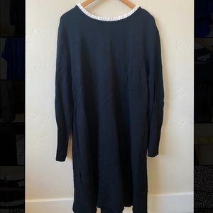 LOFT PLUS Long Sleeve Shift Dress Black W/ White Ruffle Collar